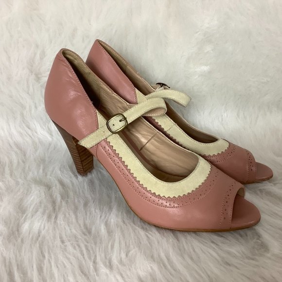 Sundance Retro Pink Leather & Beige Suede Peep Toe Spectator Pumps EU 41 - Picture 1 of 8